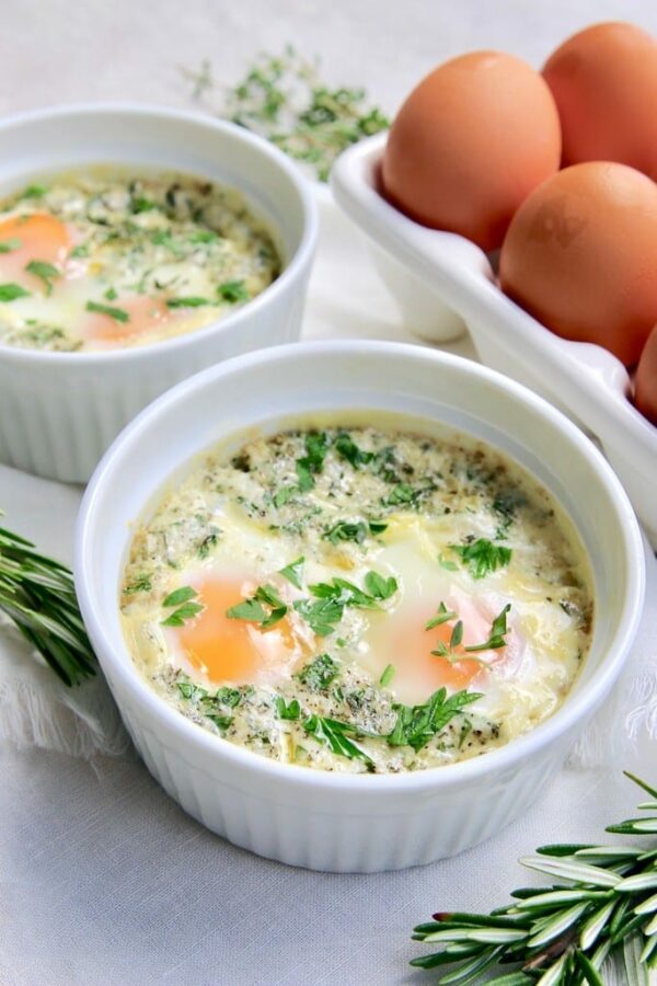 Keto Baked Eggs Recipe With Fresh Herbs With 7 Ingredients