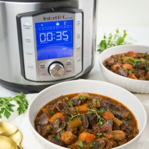Recipe for low carb beef stew in less than an hour using your Instant Pot!