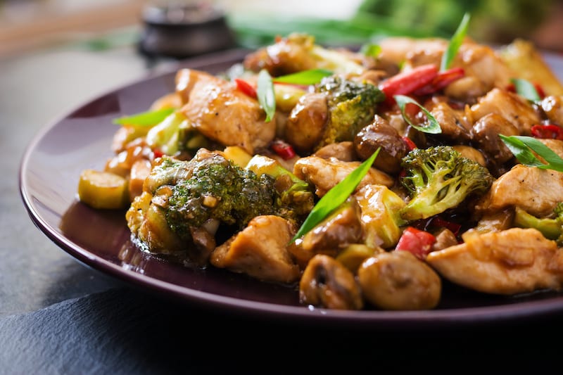 This flavorful keto chicken stir fry recipe is packed full of crisp, tender veggies.