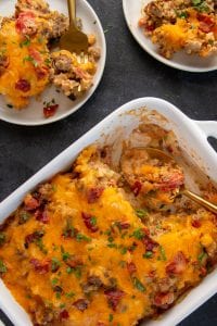 This keto cheeseburger casserole recipe is packed full of your favorite cheeseburger toppings in one dish!