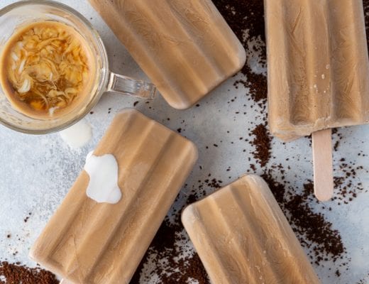 Simple recipe for creamy iced coffee popsicles.