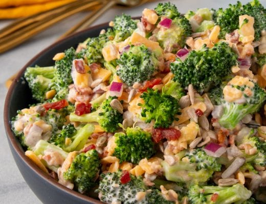 A simple recipe for a colorful and flavorful keto broccoli salad.