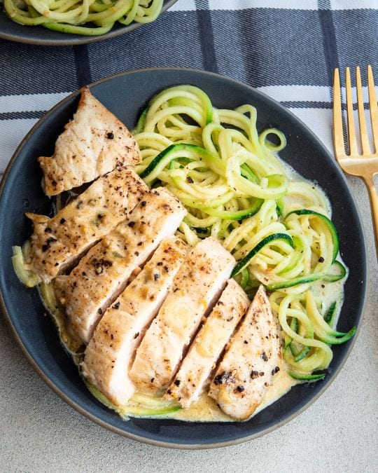 Simple recipe for Chicken in Lemon Cream Sauce with Zoodles that has only 7 ingredients!