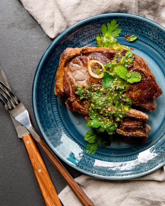 Easy recipe for lamb with mint chimichurri.