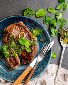Easy recipe for lamb with mint chimichurri.