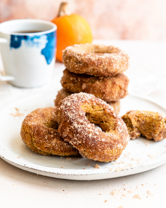 stack of pumpkin spice donuts