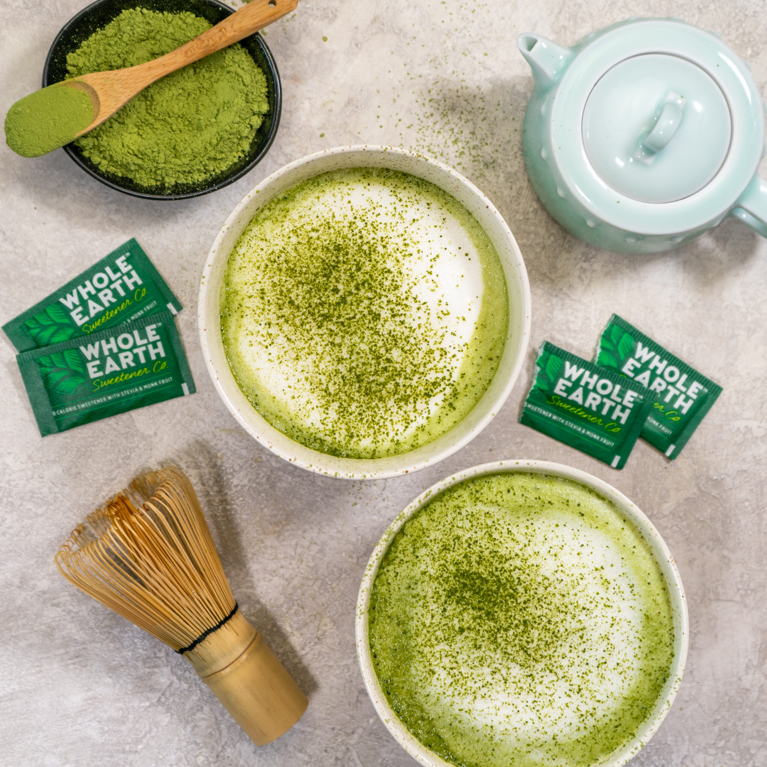 two cups of keto matcha latte